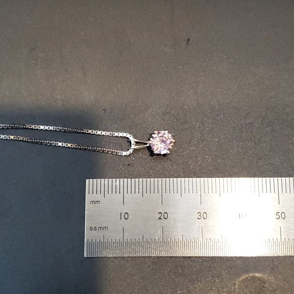 18 Inch 925 Sterling Silver Small Round Pink Cubic Zirconia Necklace - Picture 6 of 7